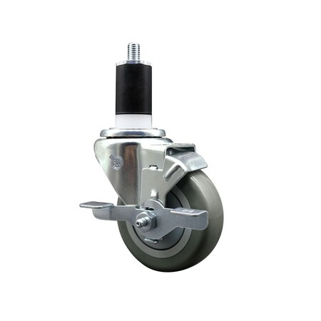 Service Caster 3.5'' SS Gray Poly Swivel 1-1/2'' Expanding Stem Caster with Brake SCC-SSEX20S3514-PPUB-TLB-112